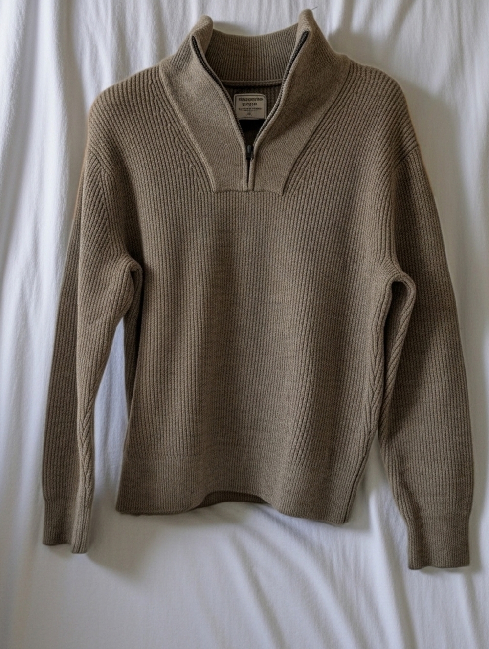 Abercrombie & Fitch Men's Half-Zip Ribbed Sweater - Tan